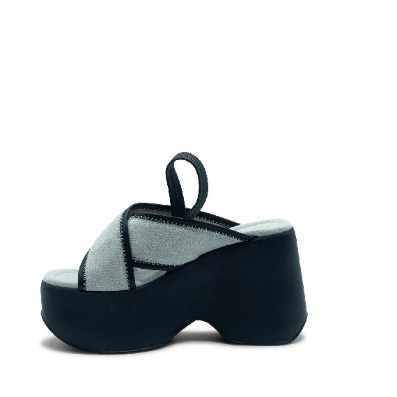 Yoko  sand/black denim slipper