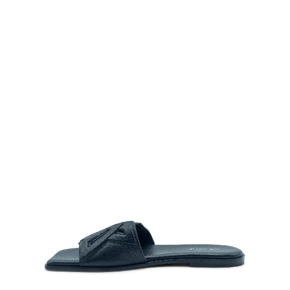 Square open monogram black slipper 