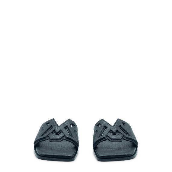 Square open monogram black slipper 
