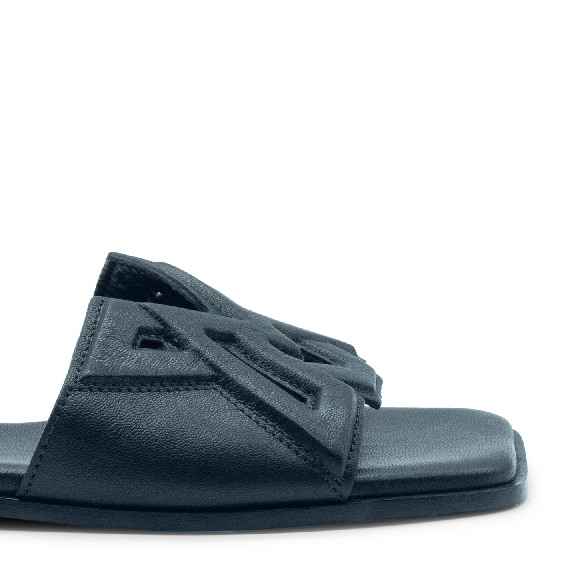 Square open monogram black slipper 