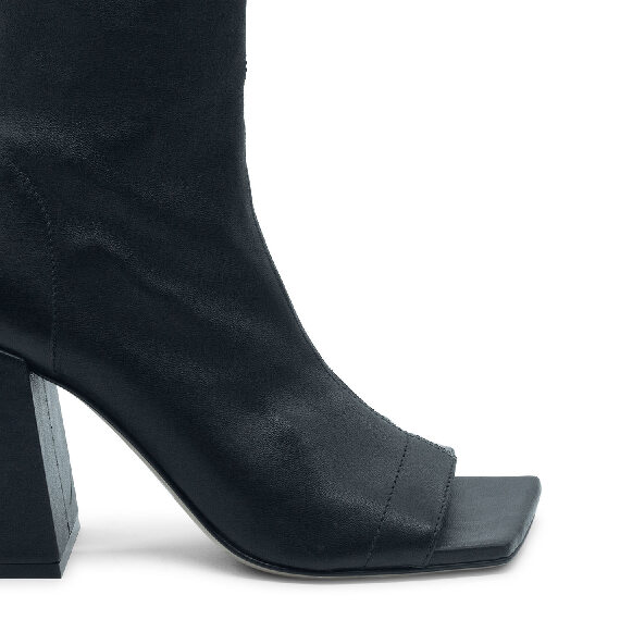 Ming open  black leather ankle boot